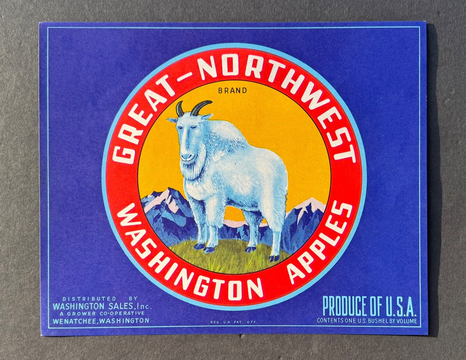 Great-Northwest Washington Apples, Vintage Original 8.5 x 10.5 Fruit Crate Label