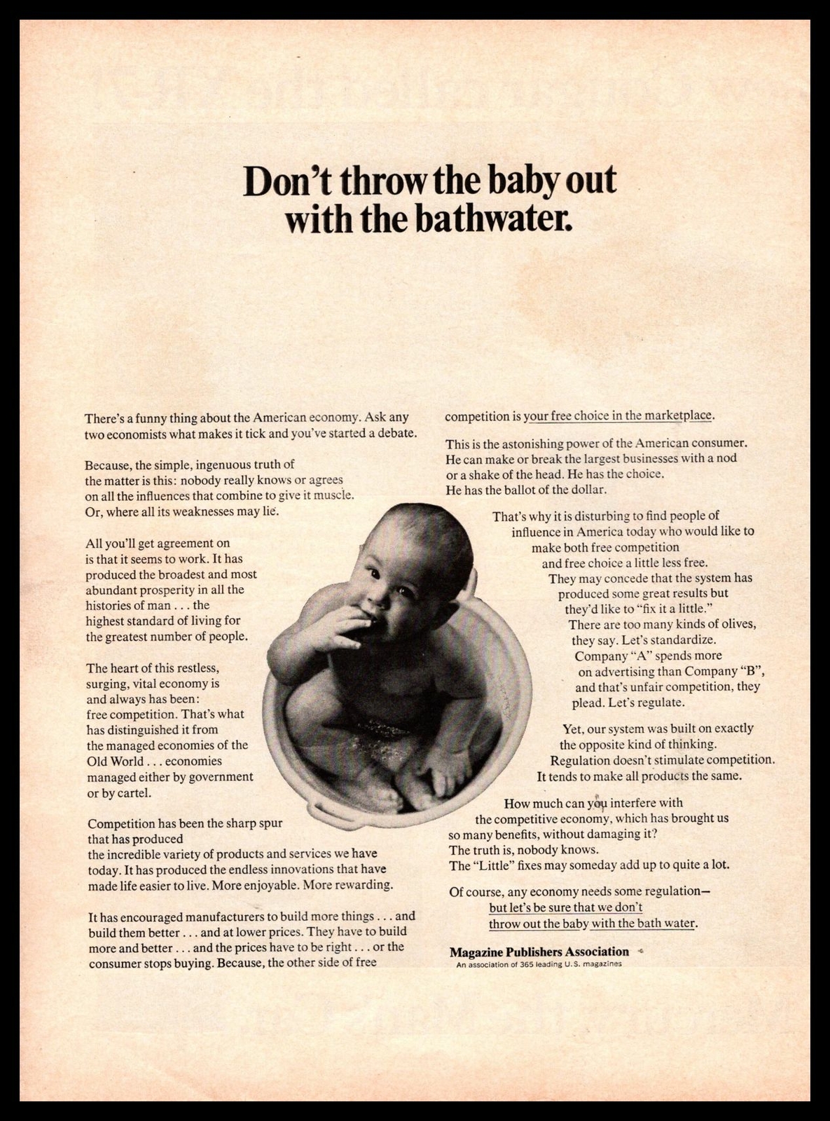 1967 Magazine Publishers Association Baby In Bathwater Vintage Print Ad