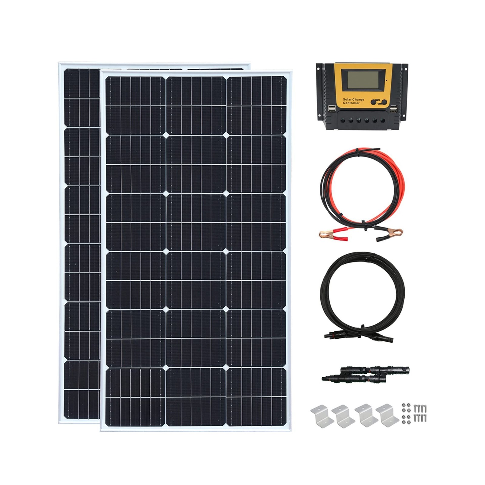200 Watt 12Volt/24VVolt Solar Panel Kit 2X 100W Monocrystalline Module 20A Ch…