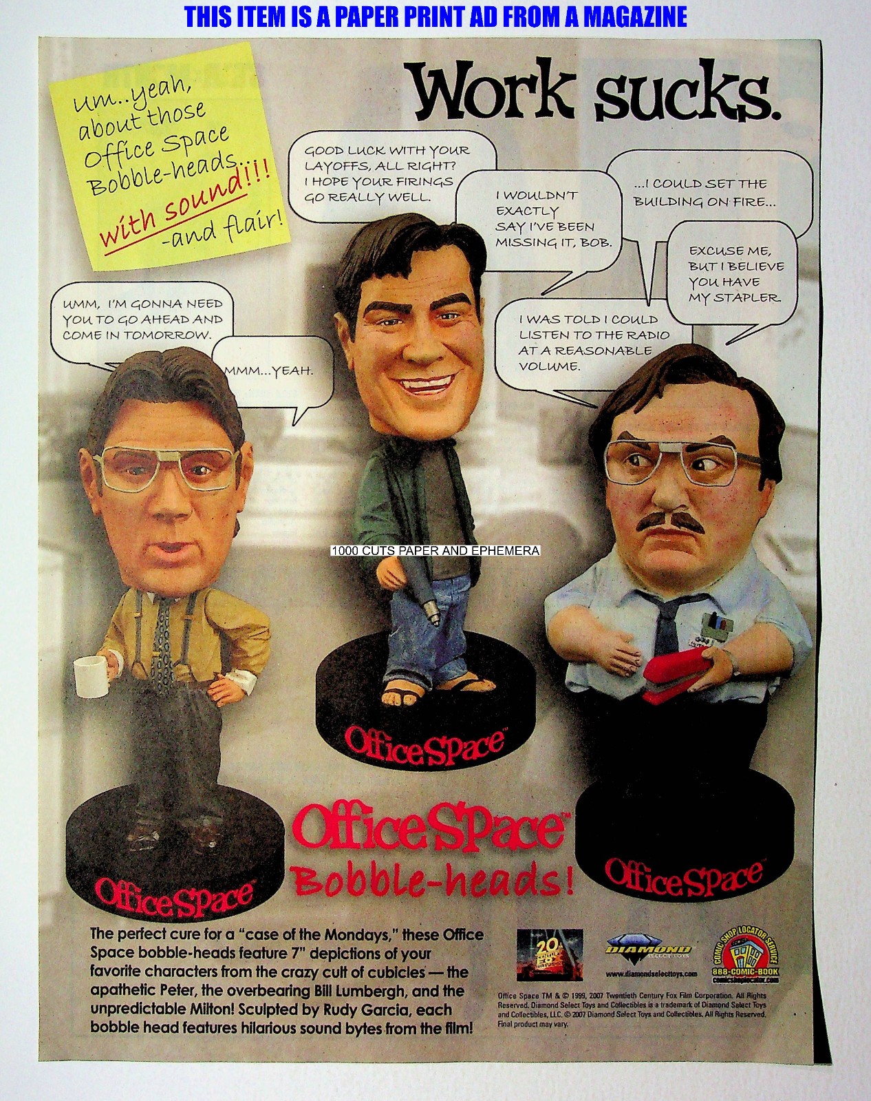 Office Space Bobble Heads Statues Diamond Toys 2007 Print Magazine Ad Poster