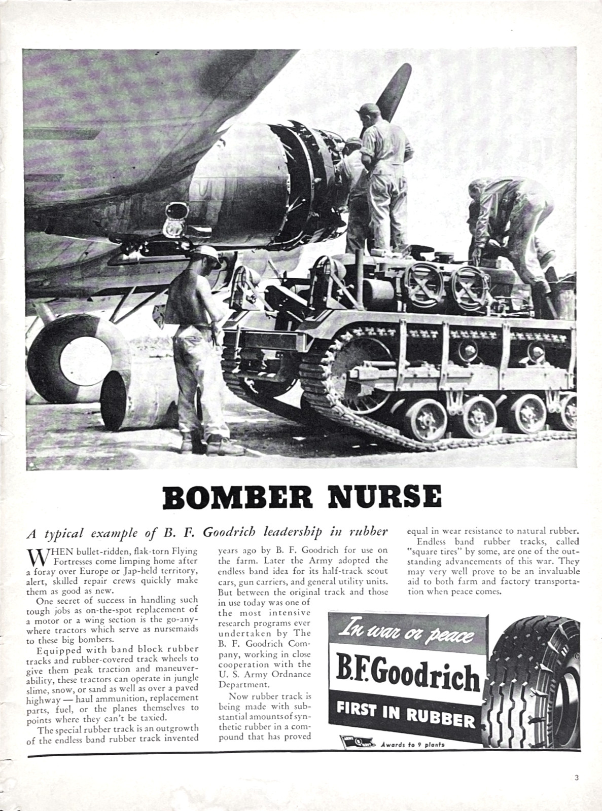 BF Goodrich Versatile Tractors With Rubber Track WWII Aircraft 1944 Mag Print Ad