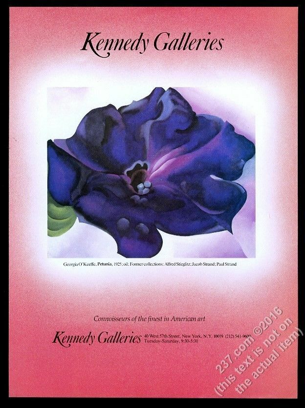1986 Georgia O’Keeffe Petunia painting NYC gallery vintage print ad