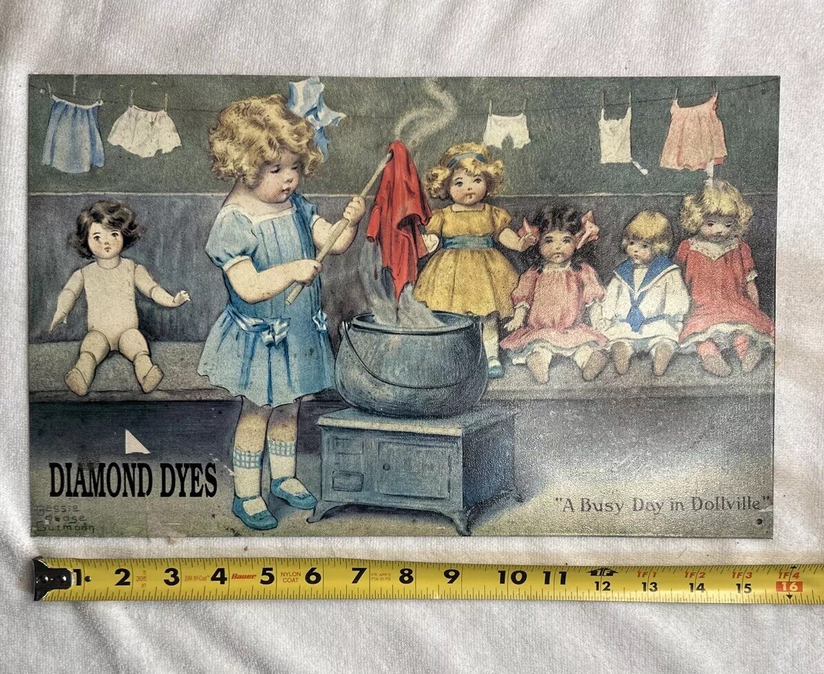 Balliol A BUSY DAY IN DOLLVILLE tin Sign DIAMOND DYES 1994 Bessie Pease Gutman