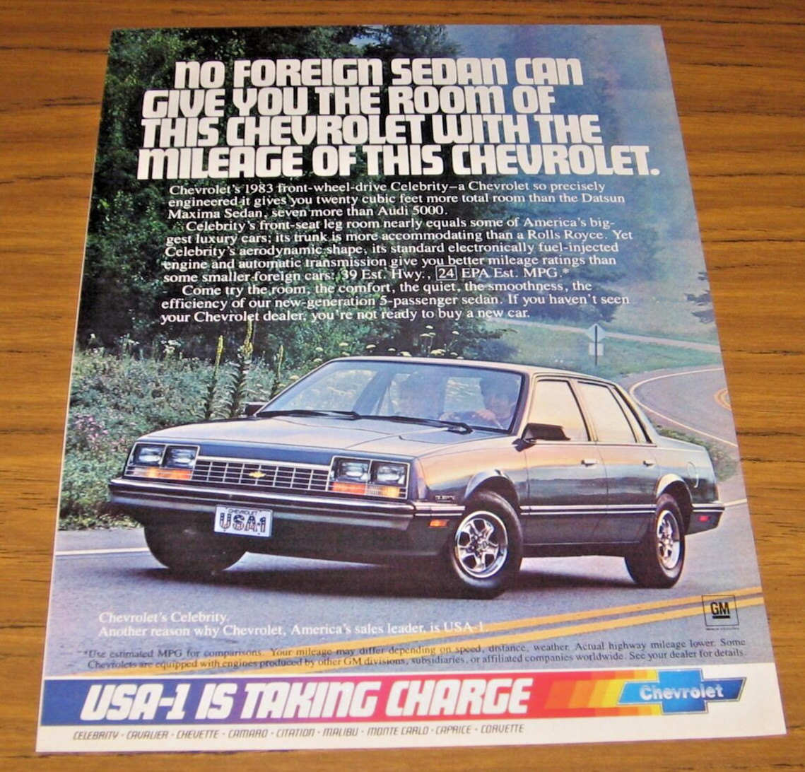 1982 Print Ad The 1983 Chevrolet Celebrity 4-Door Front Wheel Drive