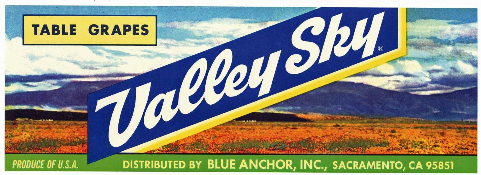 VALLEY SKY Brand, Sacramento, California *AN ORIGINAL GRAPE CRATE LABEL* poppy