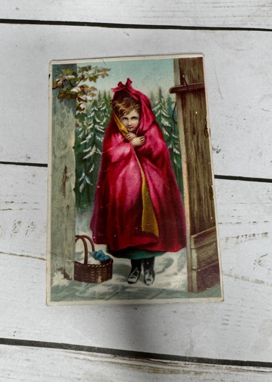 Little Red Riding Hood Victorian Trade Card J.R. Wells Wauconda IL Antique 1880s