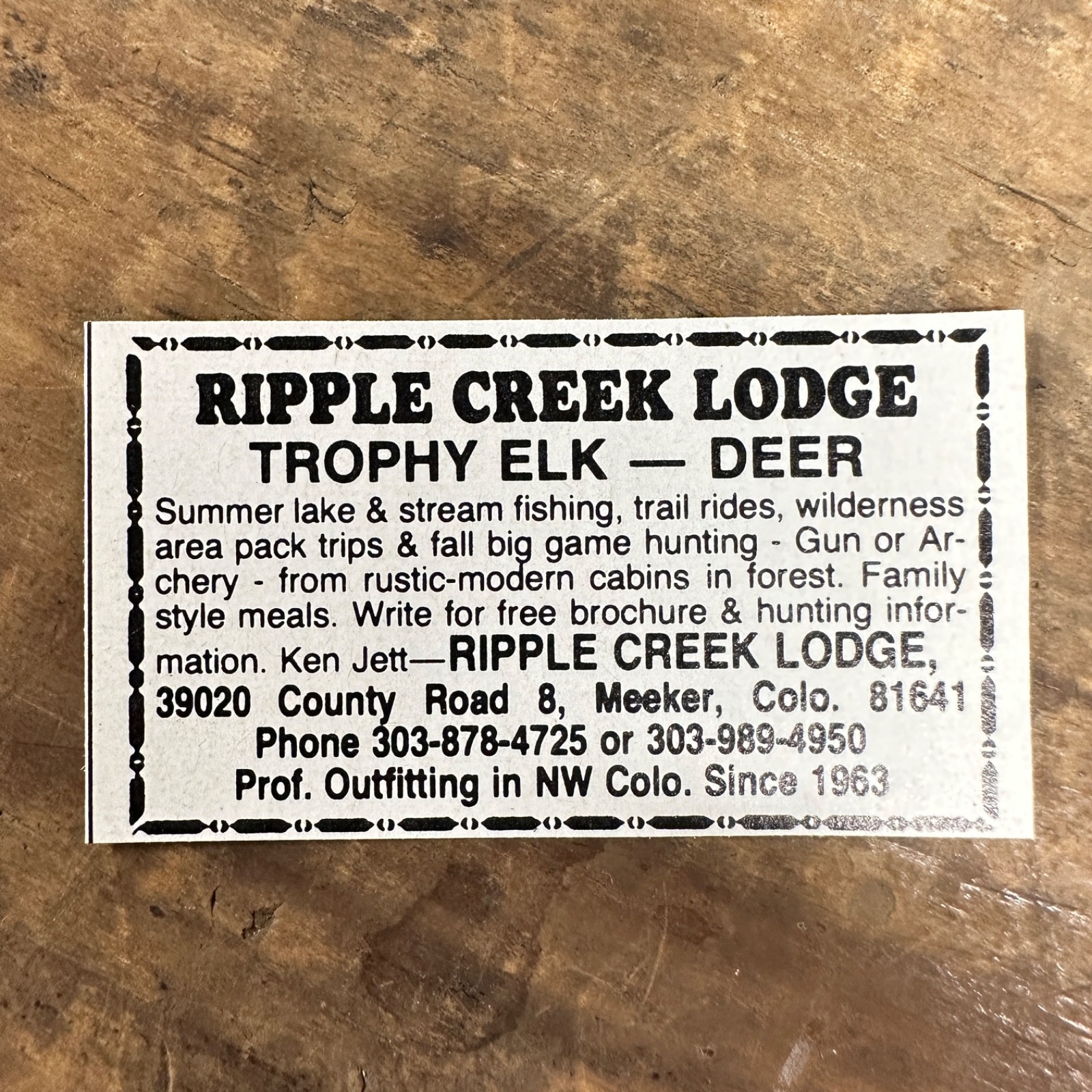 1982 RIPPLE CREEK LODGE Vintage Print Ad Meeker Colorado Elk Deer Trout