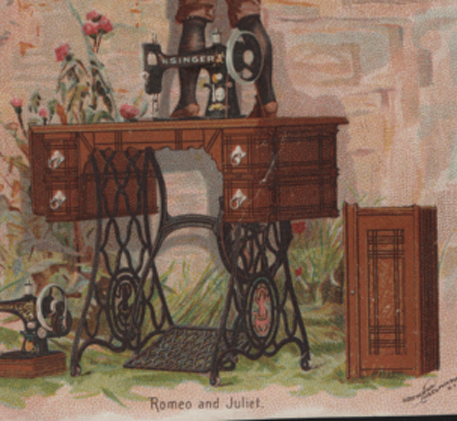 SINGER SEWING MACHINE CO. TRADE CARD, ROMEO & JULIET, CHILDREN KISSING *211*