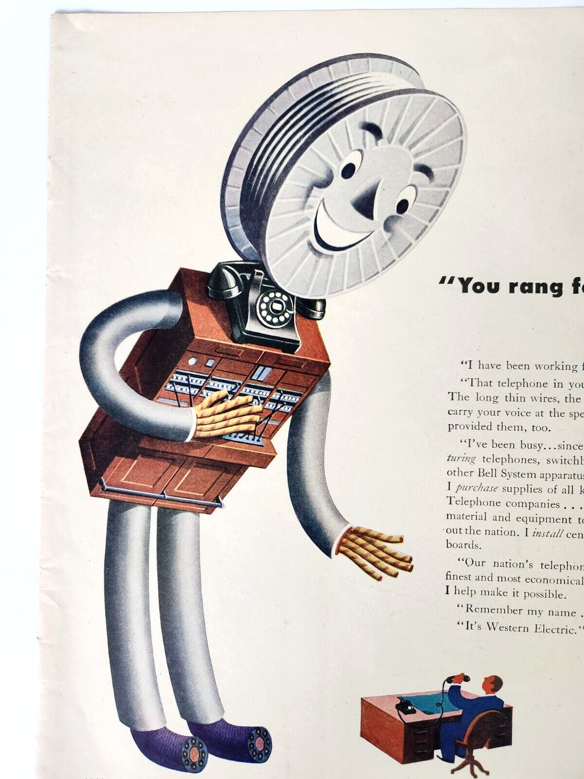 Western Electric Man Bell System Vintage 1946 Ad Magazine Print