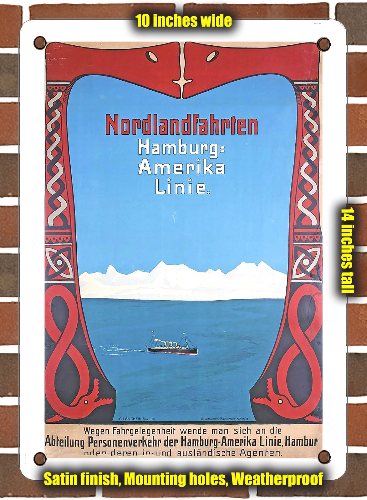 Metal Sign – 1904 Northland Trips Hamburg America Line – 10×14 Inches