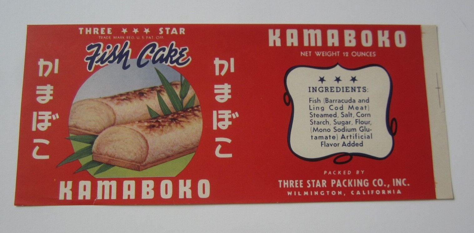 Old Vintage 1940’s – Three Star FISH CAKE – Can LABEL – Kamaboko – Wilmington CA