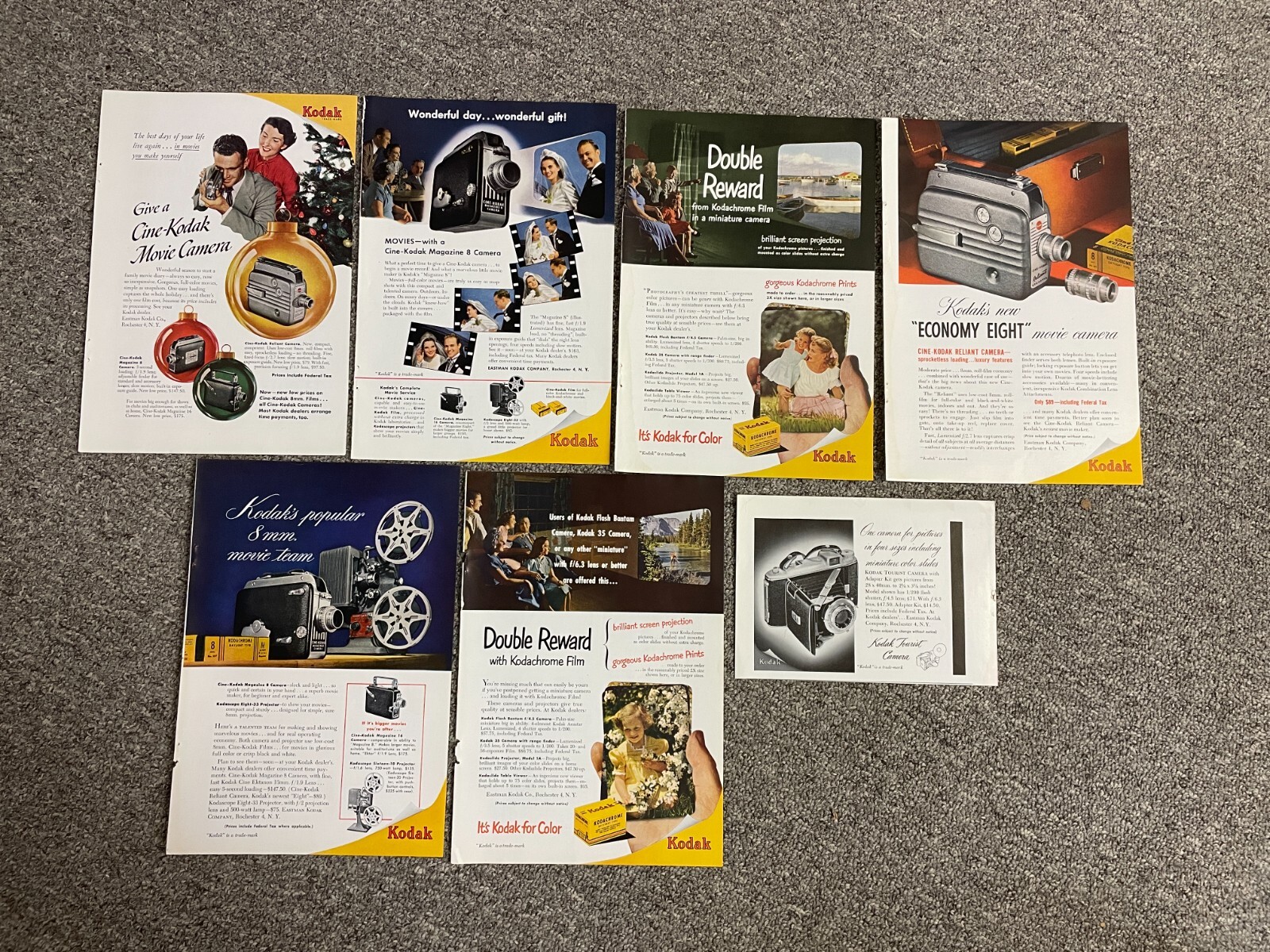 1949 Print Ad Lot of 7: Kodak Camera Film Kodachrome Color Eastman 10×7 READ