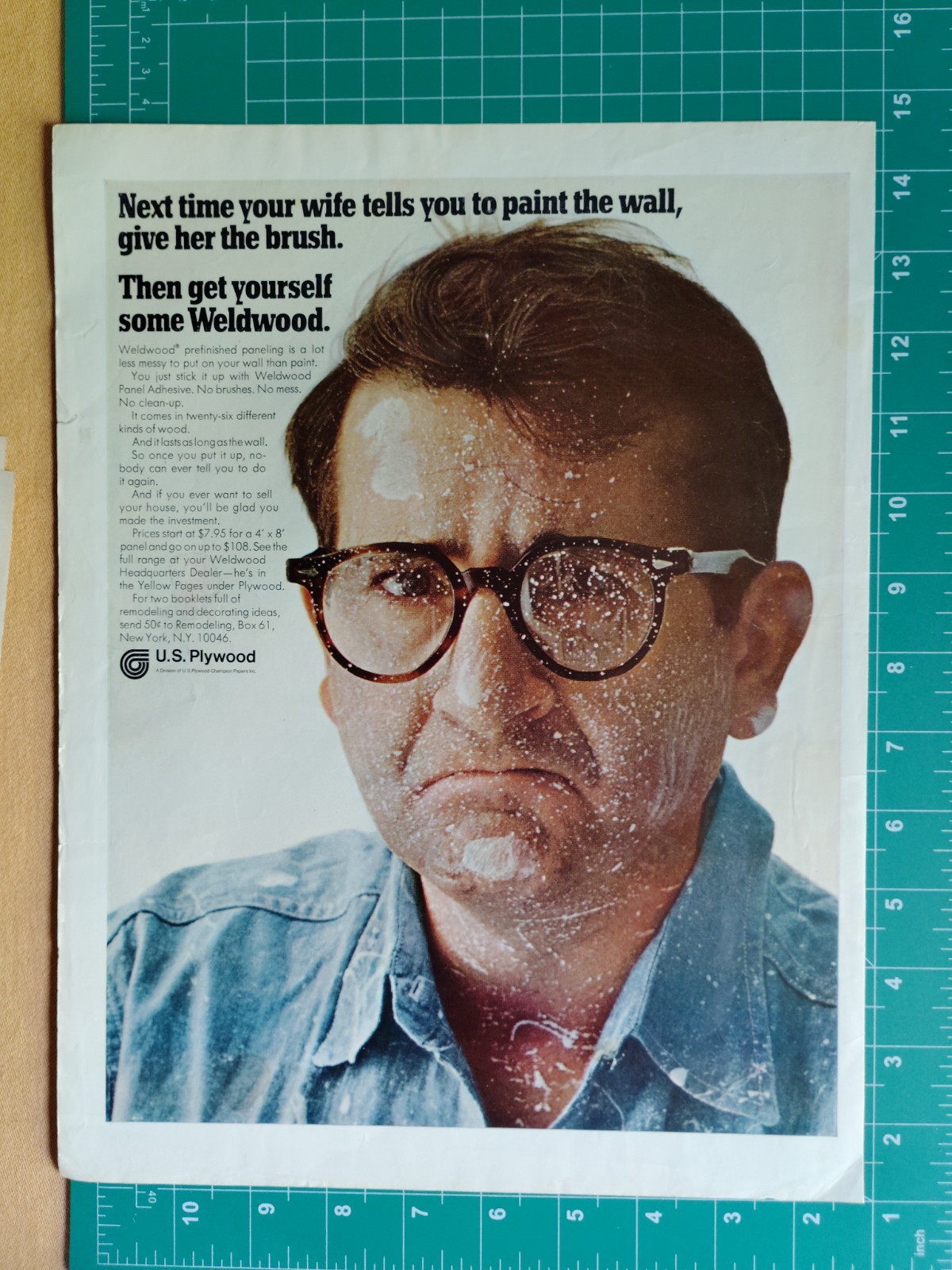 Vintage Retro 1968 Ad US Plywood Weldwood Prefinished Paneling No Painting
