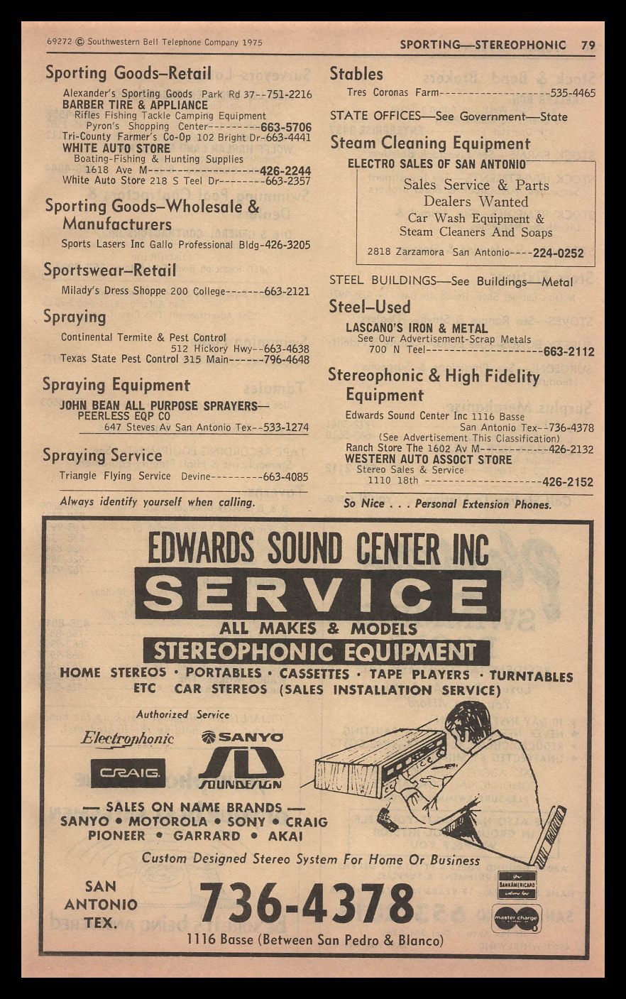 1975 Edwards Sound Center Inc Stereo Service San Antonio Texas Vintage Print Ad