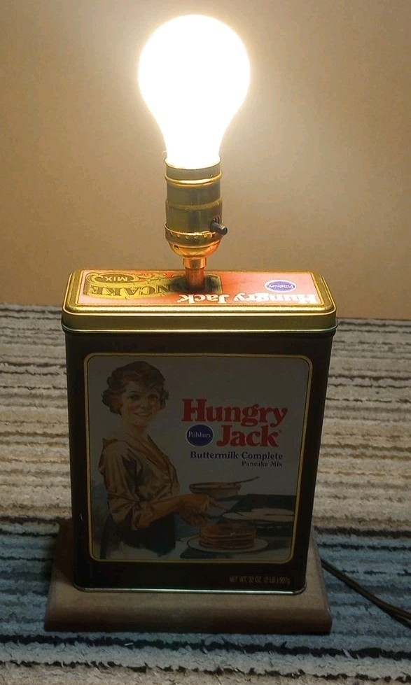 Vtg Lamp 1980’s Pillsbury Hungry Jack Buttermilk Pancake 32oz Tin Kids on Back G