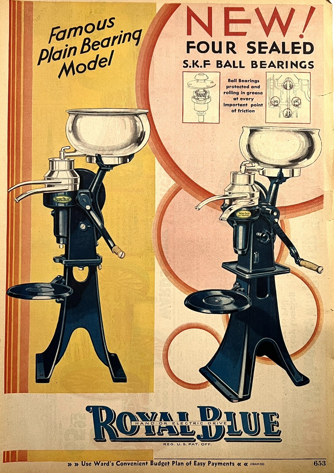 1930 Antique Royal Blue Cream Separator Color Print Ad 23x33cm MWC 653