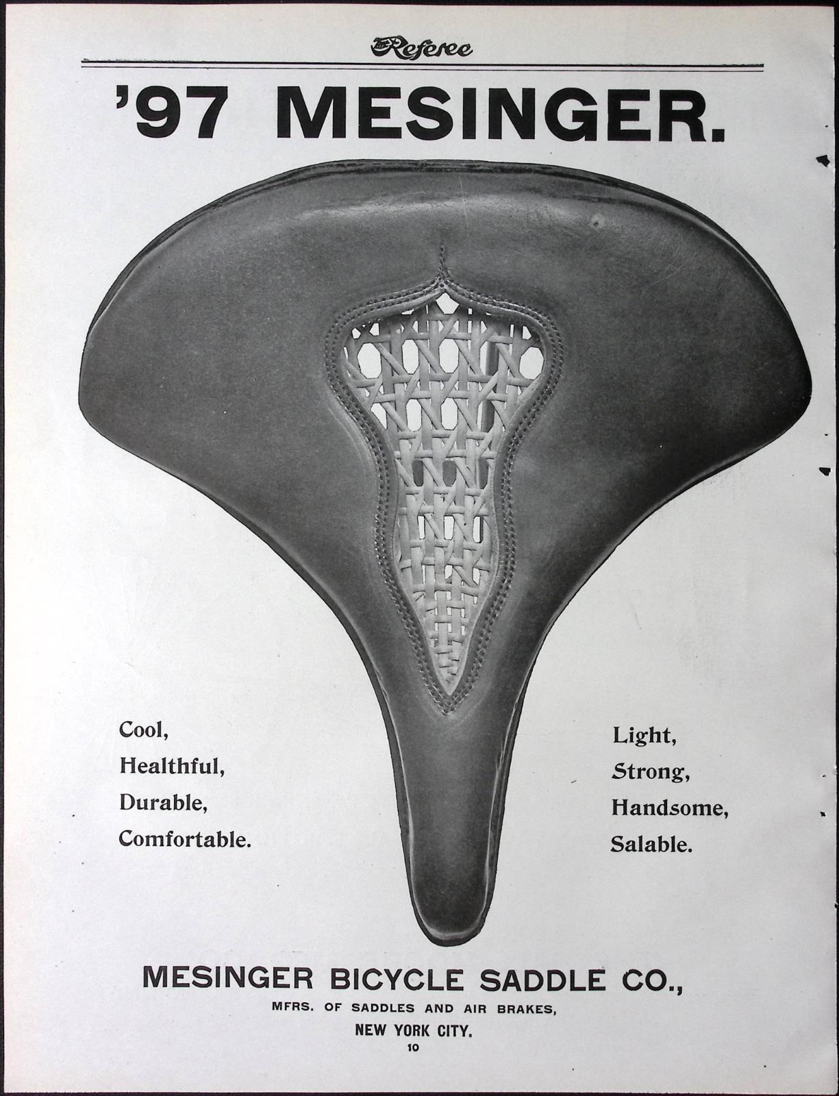 1896 Mesinger Bicycle Saddle Co Cool Healthful Durable Comfortable Print Ad