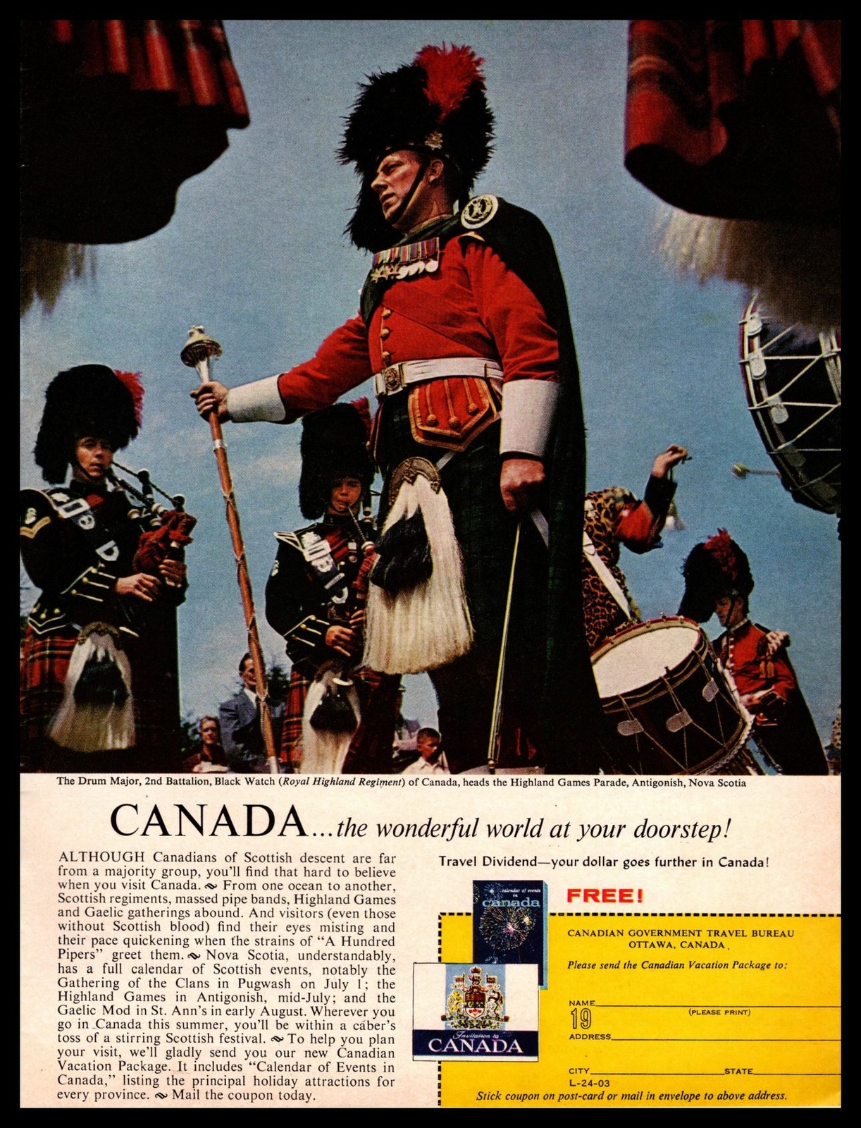 1963 Canada Black Watch Drum Major Canadian Government Travel Bureau Print Ad