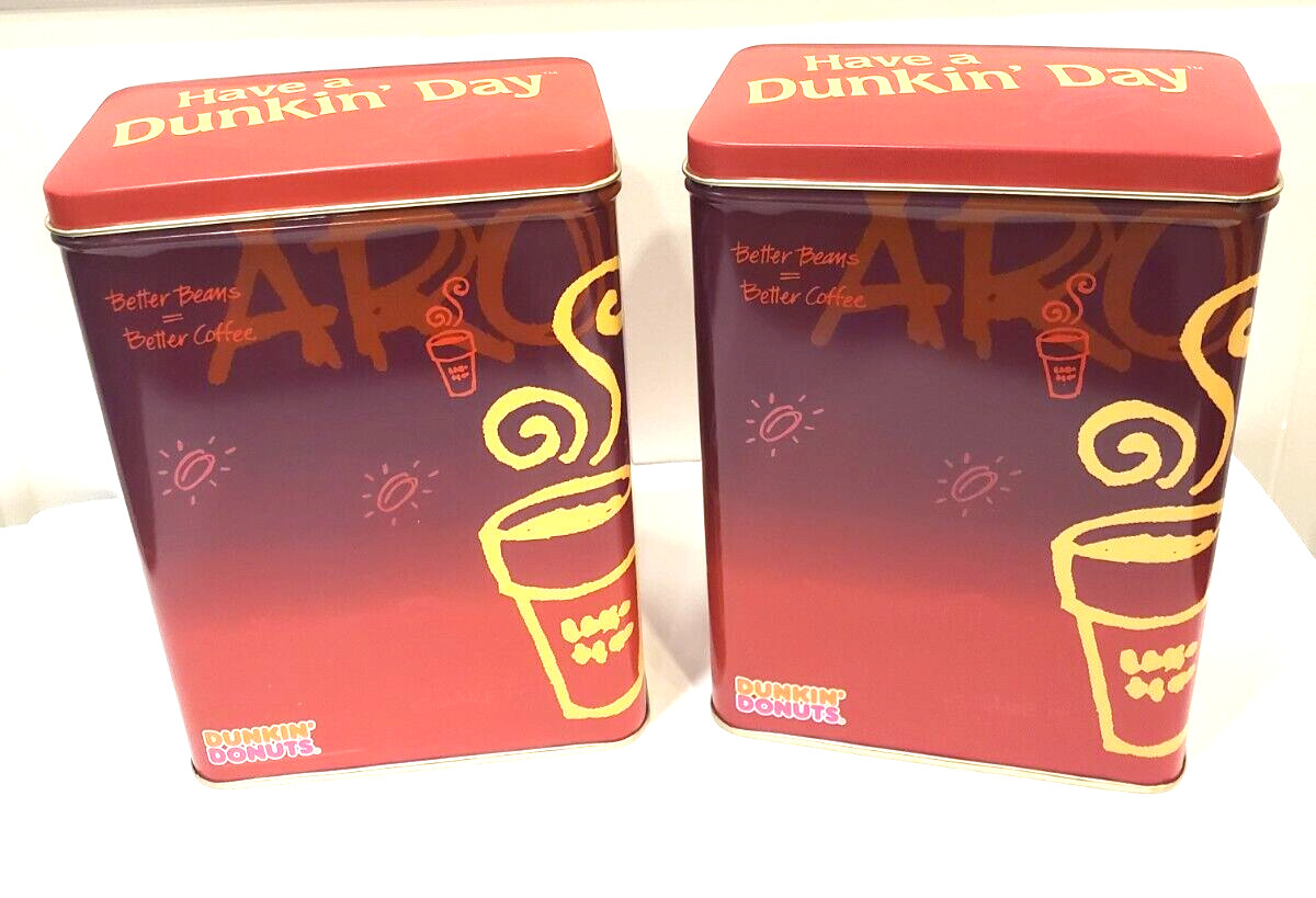 Vintage Have a Dunkin’ Day Donuts Red Coffee Tins Canister Set of 2