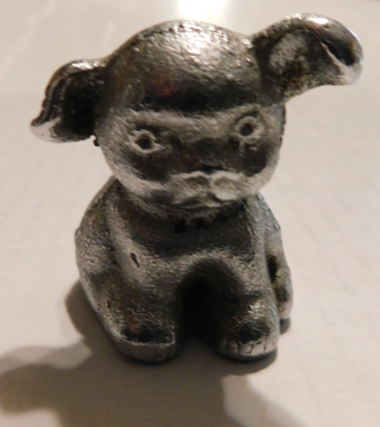 VTG Cast Iron BUCKI Carbons Ribbons Advertising PUPPY Dog Paperweight Excellent!