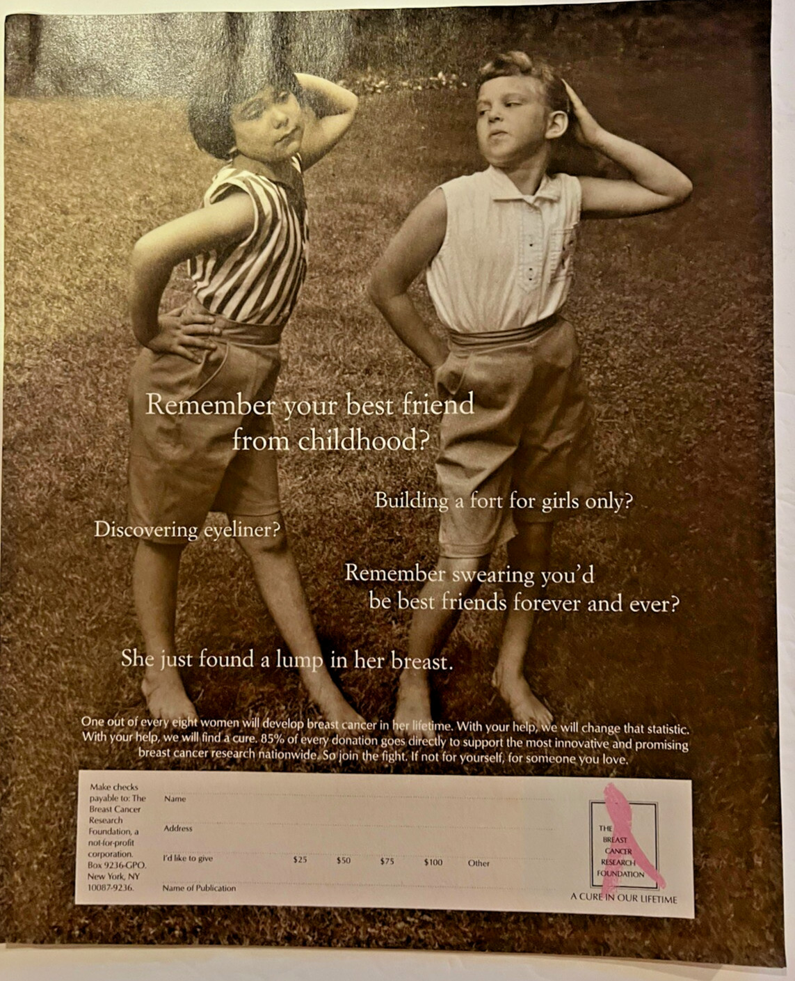 Vtg 1990s AD Breast Cancer Research Foundation, Medical, Pink Ribbon