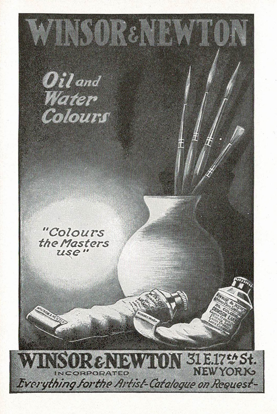 1920s Vintage Winsor Newton New York Artist Paint Old Art Deco Print Advertising