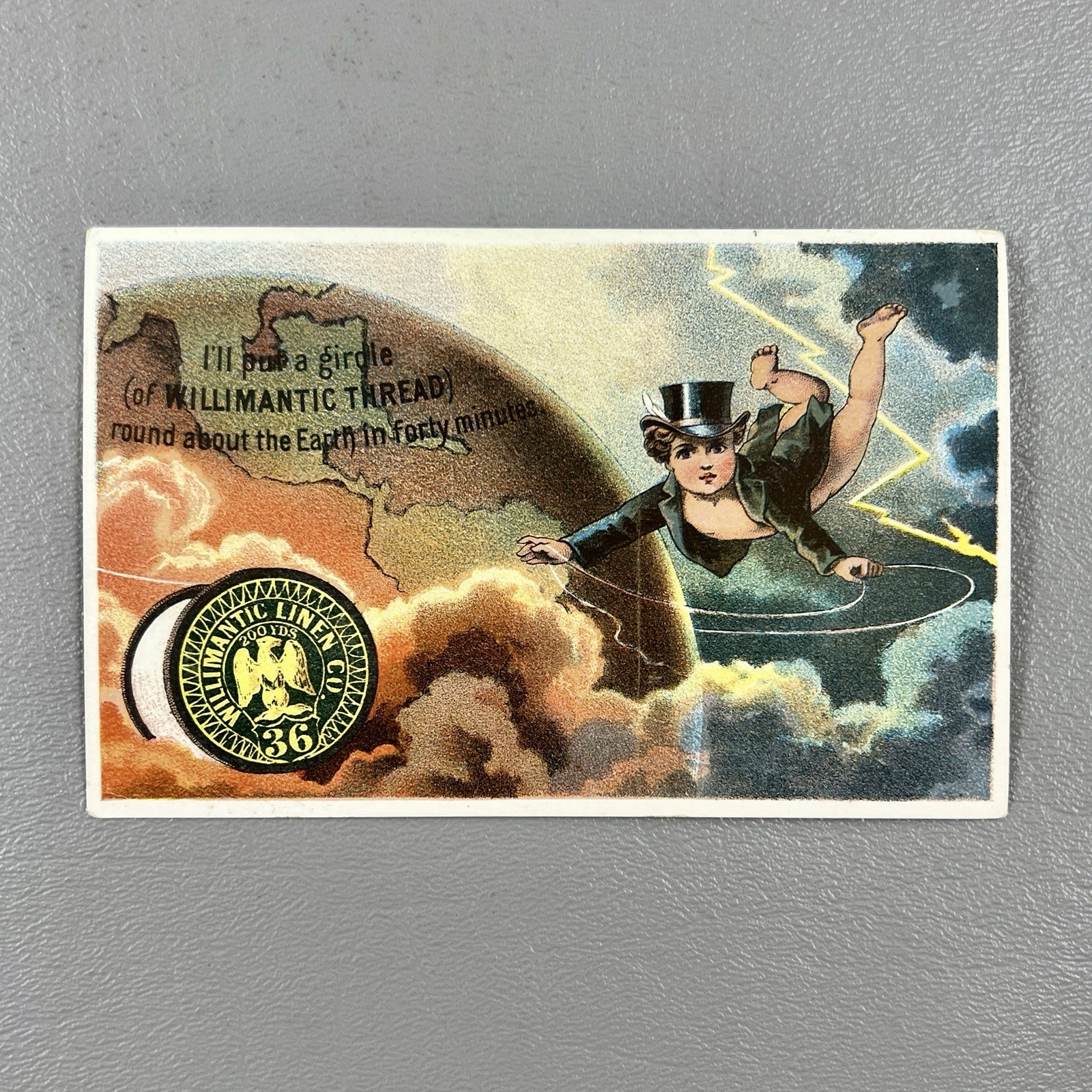 Victorian Trade Card Midsummer Night Dream I’ll Put A Girdle Willimantic Thread