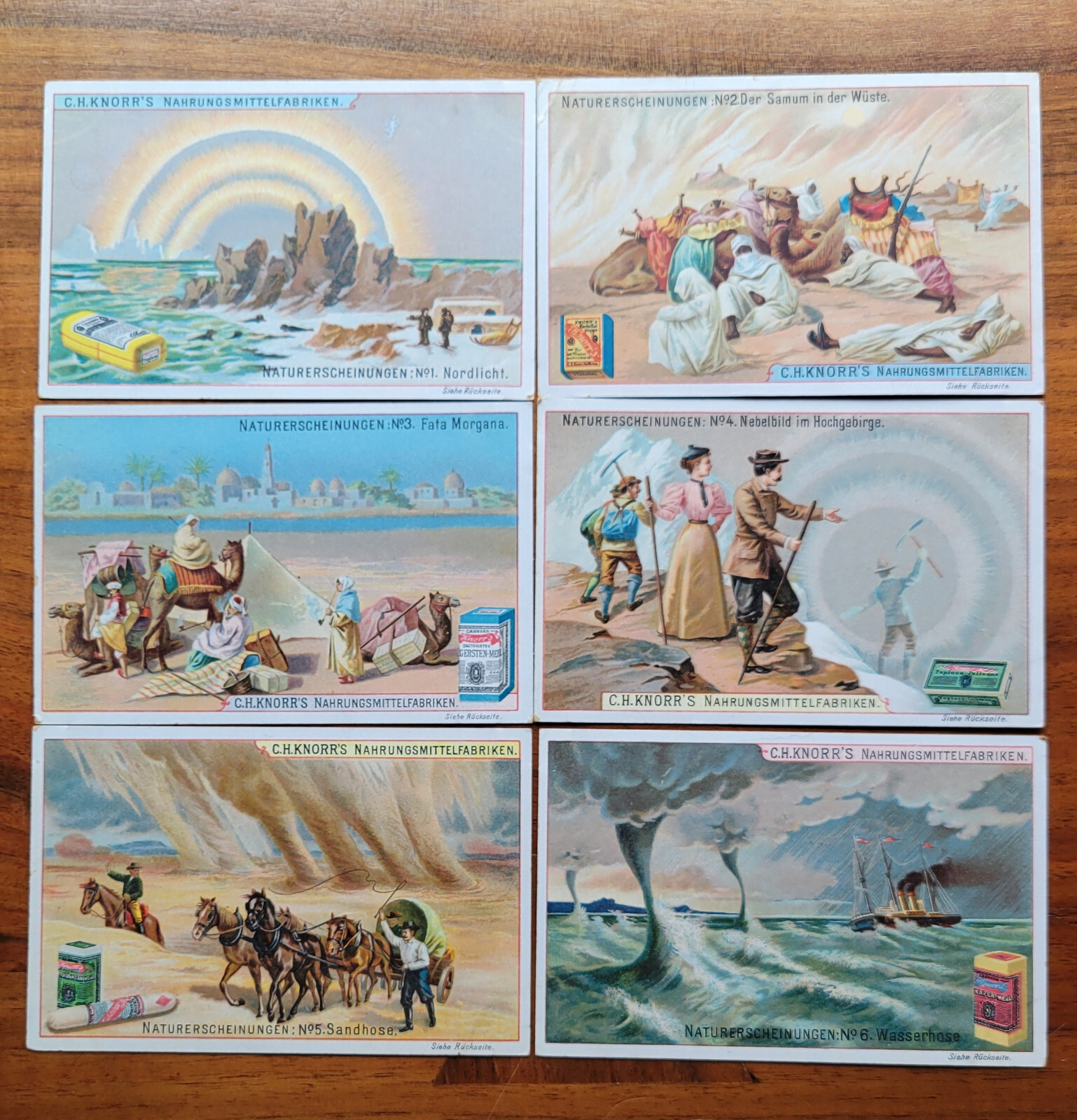 “Natural Phenomena” 6 Rare German Trade Cards Complete set: 6 scenes CH Knorr’s