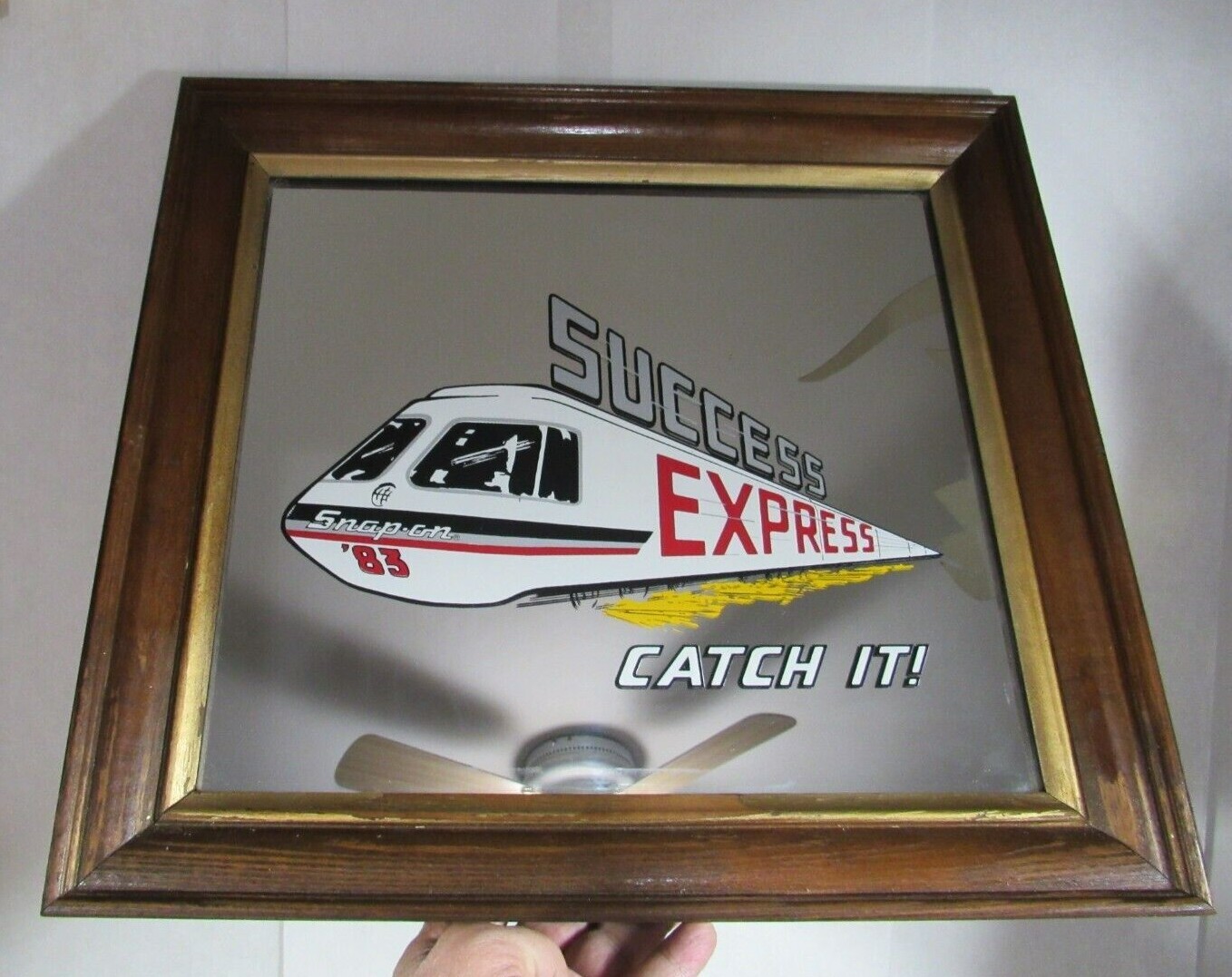 Vintage 1983 Snap-On Tools Success Express Mirror Sign 19″x17″ Wood Frame