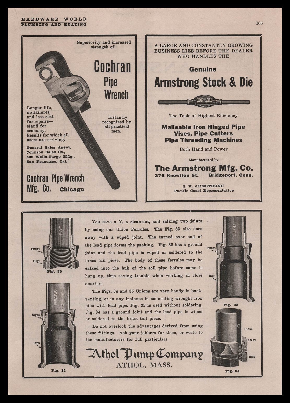 1912 Cochran Pipe Wrench Johnson Sales San Francisco California Vintage Print Ad