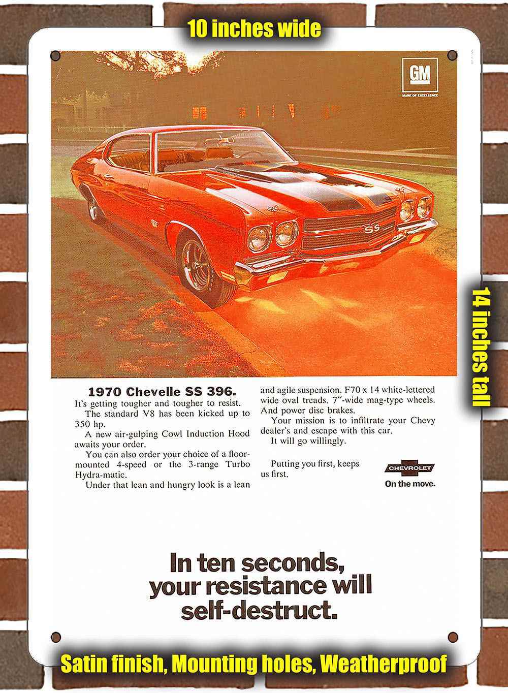 Metal Sign – 1970 Chevrolet Chevelle SS 396 3- 10×14 inches