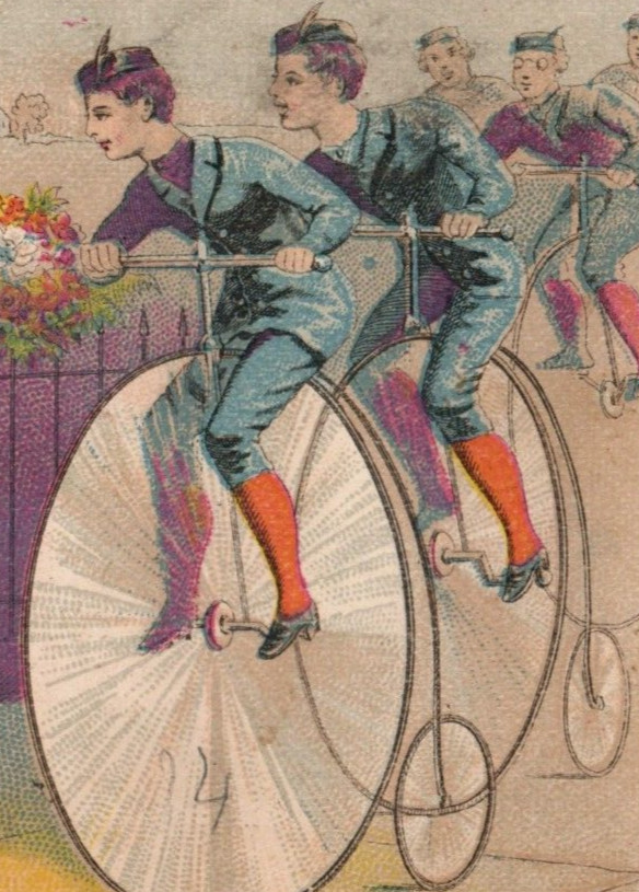 1870s Reid’s Prize Flower Seeds Penny Farthing Race Street Scene Price List F164
