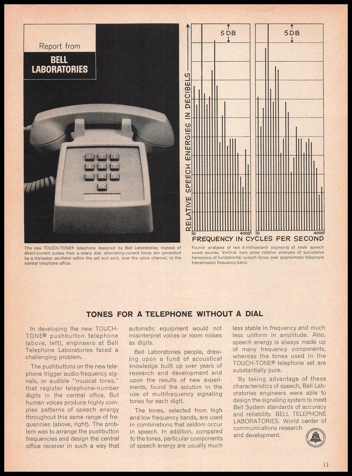 1964 Bell Telephone Lab Touch-Tone Tones For a Telephone Without A Dial Print Ad