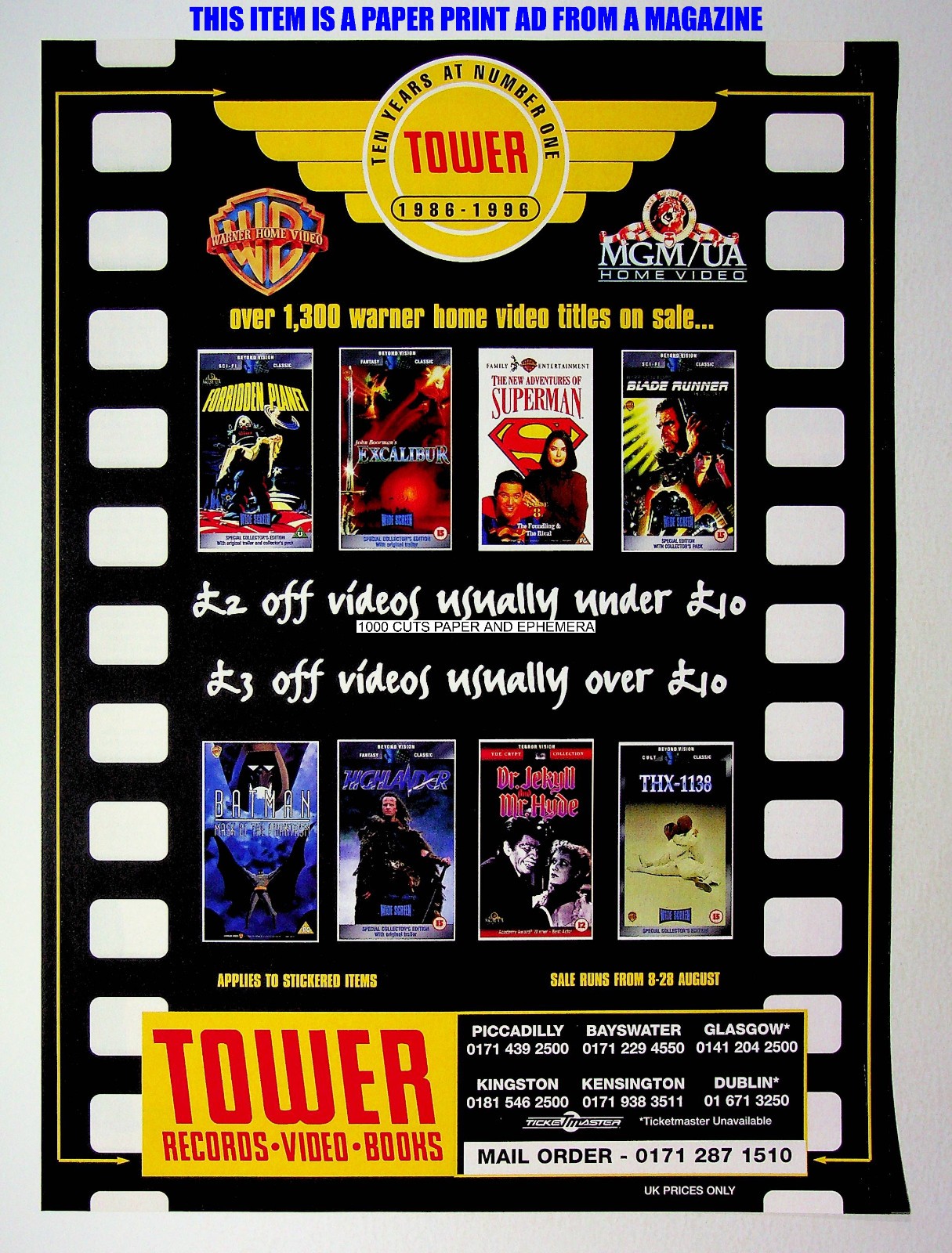 Tower Records Videos VHS 1996 Trade Print Magazine Ad Poster ADVERT