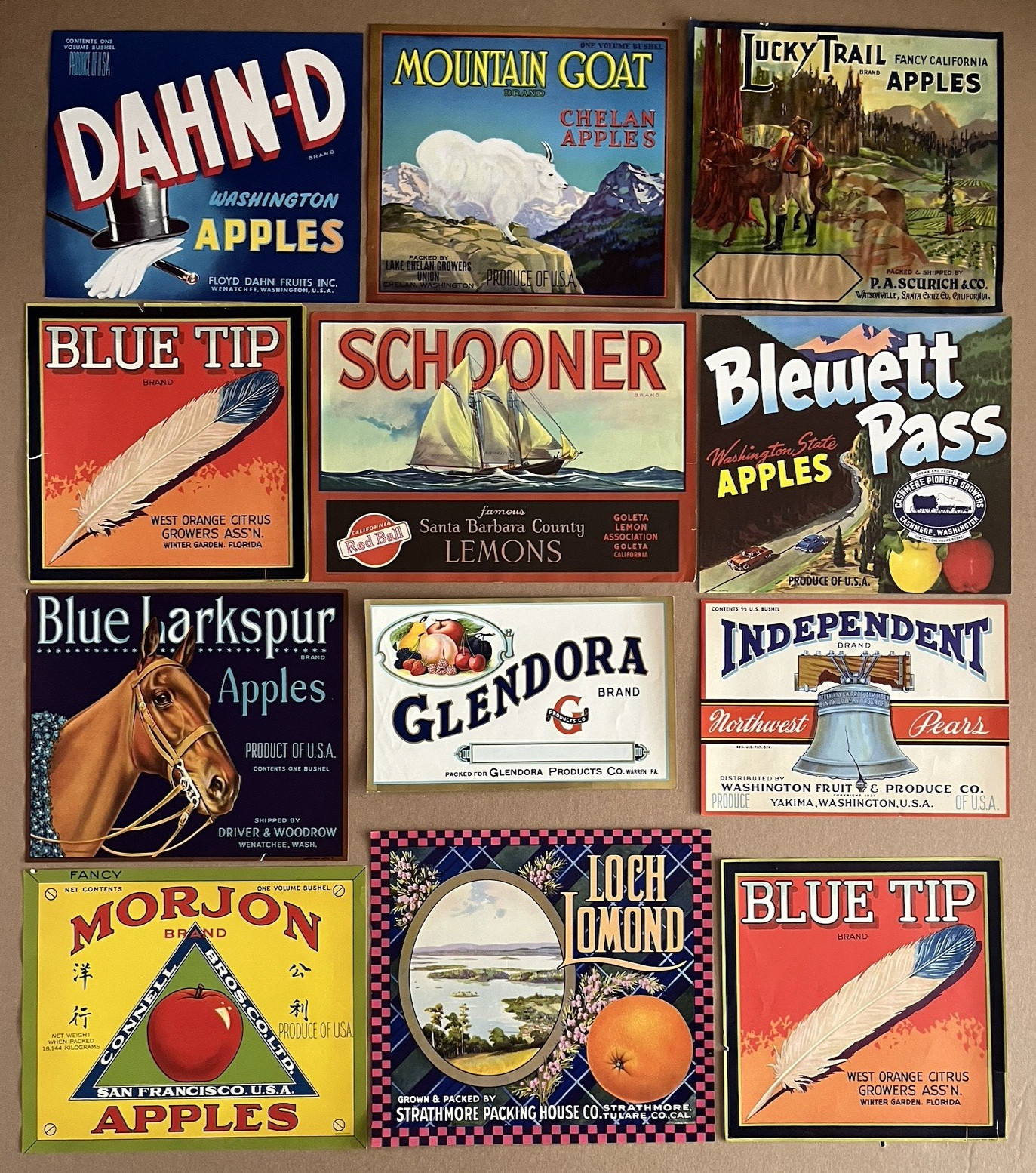 Lot of 12 Vintage Fruit & Vegetable Crate Labels – Great Graphics!