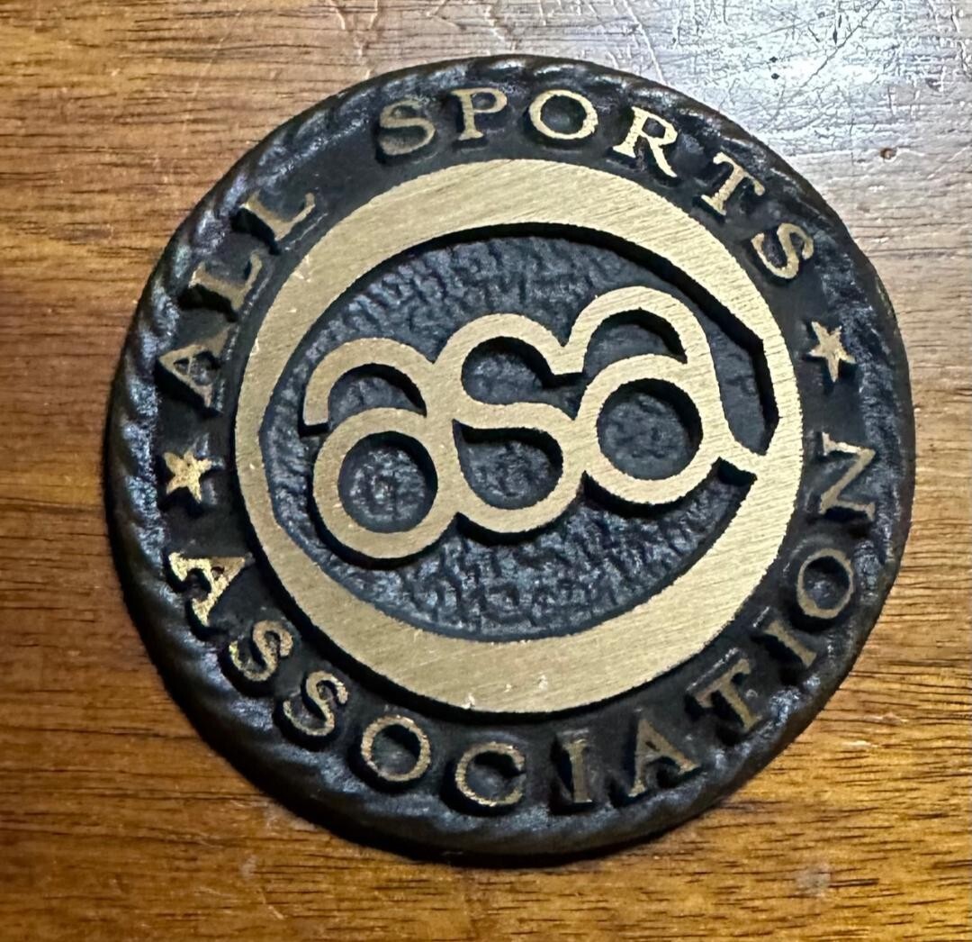 Vintage 1970’s ASA All Sport Association Brass Desk Paperweight