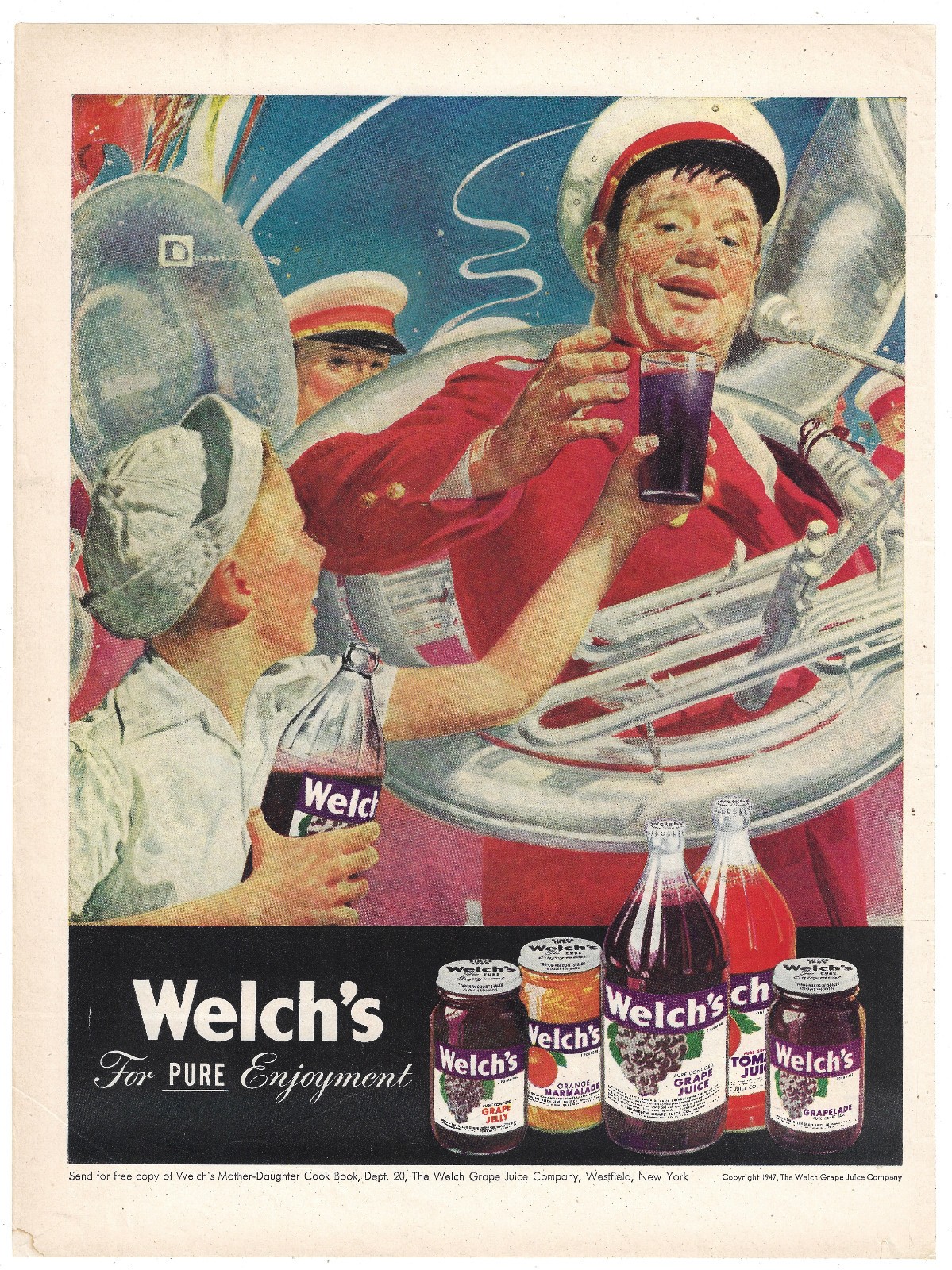Welchs Grape Juice Print Ad Vintage 1940s Mid Century Kitchen Wall Art 1947