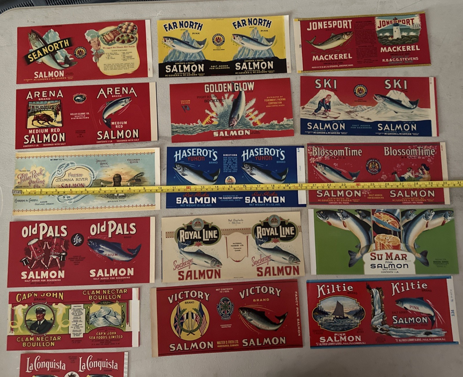 16pc Vintage Canned Fish Salmon Mackerel Can Labels Craft Scrapbook Junk Journal