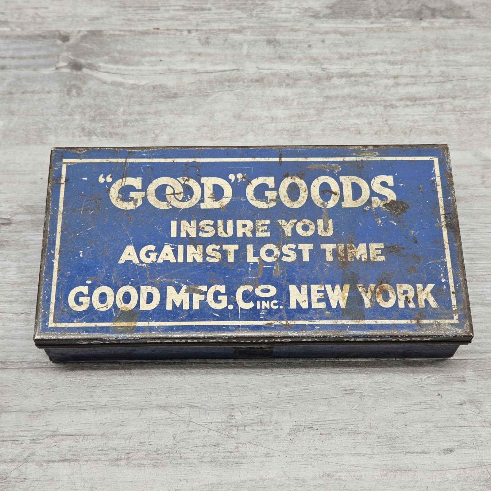 Vintage Good Goods Manufacturing Co New York Advertising Dividing Tin W/ Content
