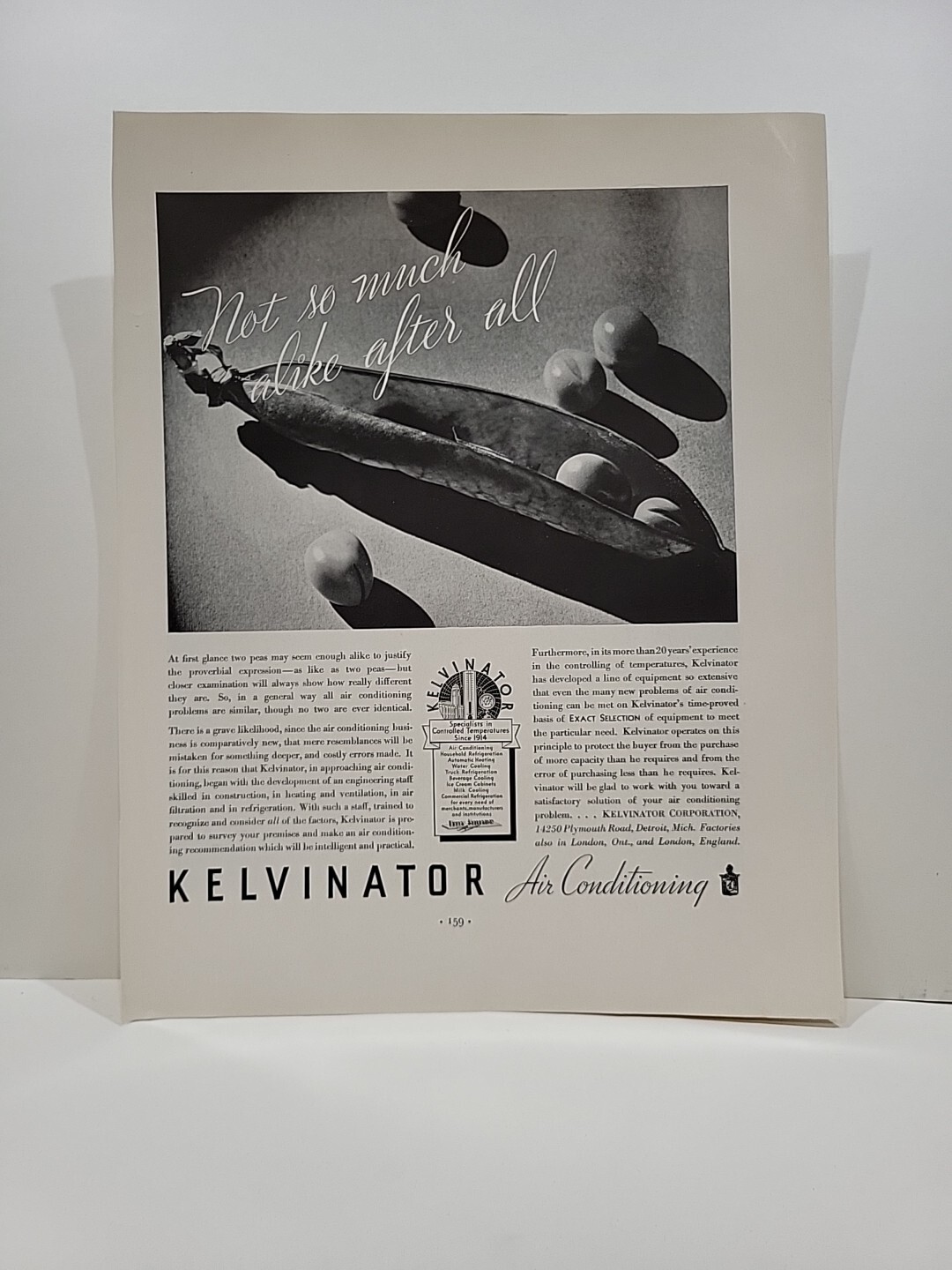1935 Kelvinator Air Conditioning Fortune Magazine Print Advertising Peas Pod