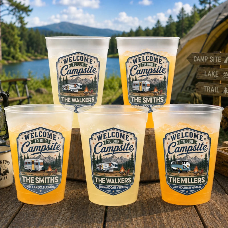 Set 5pcs Personalize Party Cups, Camping Gifts For Campers – 12oz FROSTED CUP