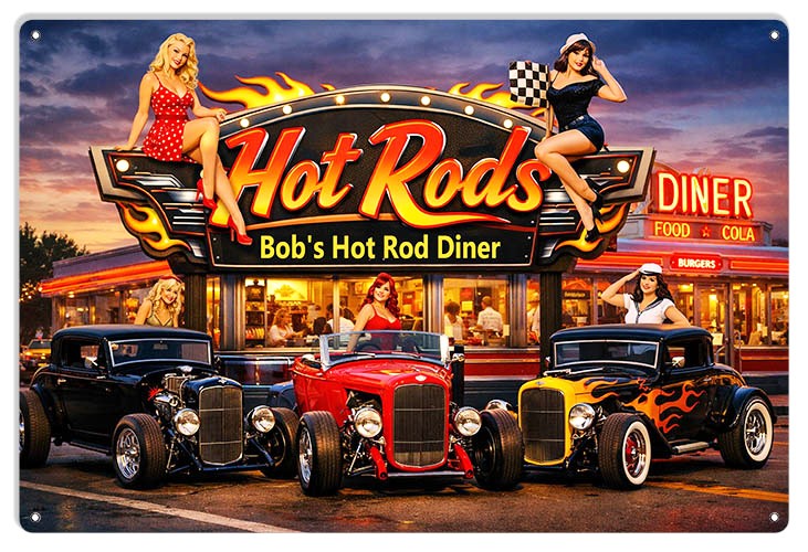 Bobs Hot Rod Diner – Metal Sign 12×18
