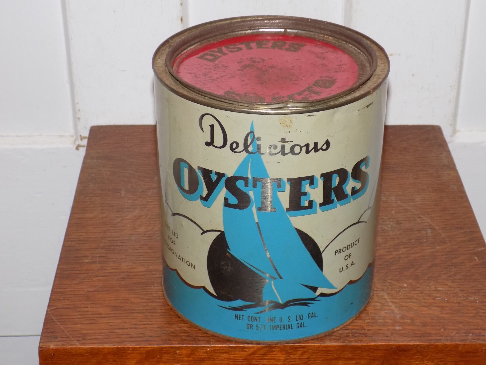 Vintage Delicious Oysters Empty One Gallon Can