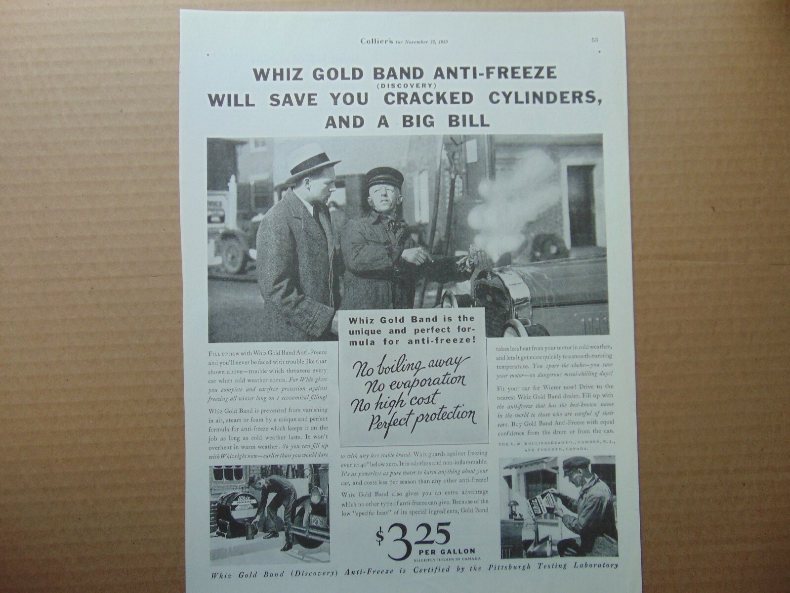 1930 WHIZ GOLD BAND ANTI-FREEZE vintage print ad