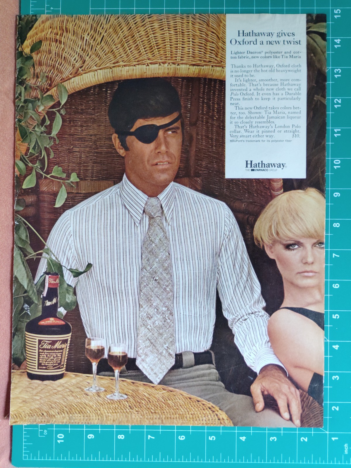 Vintage Retro 1969 Ad Hathaway Dacron Polyester Cotton Dress Shirts Tia Maria