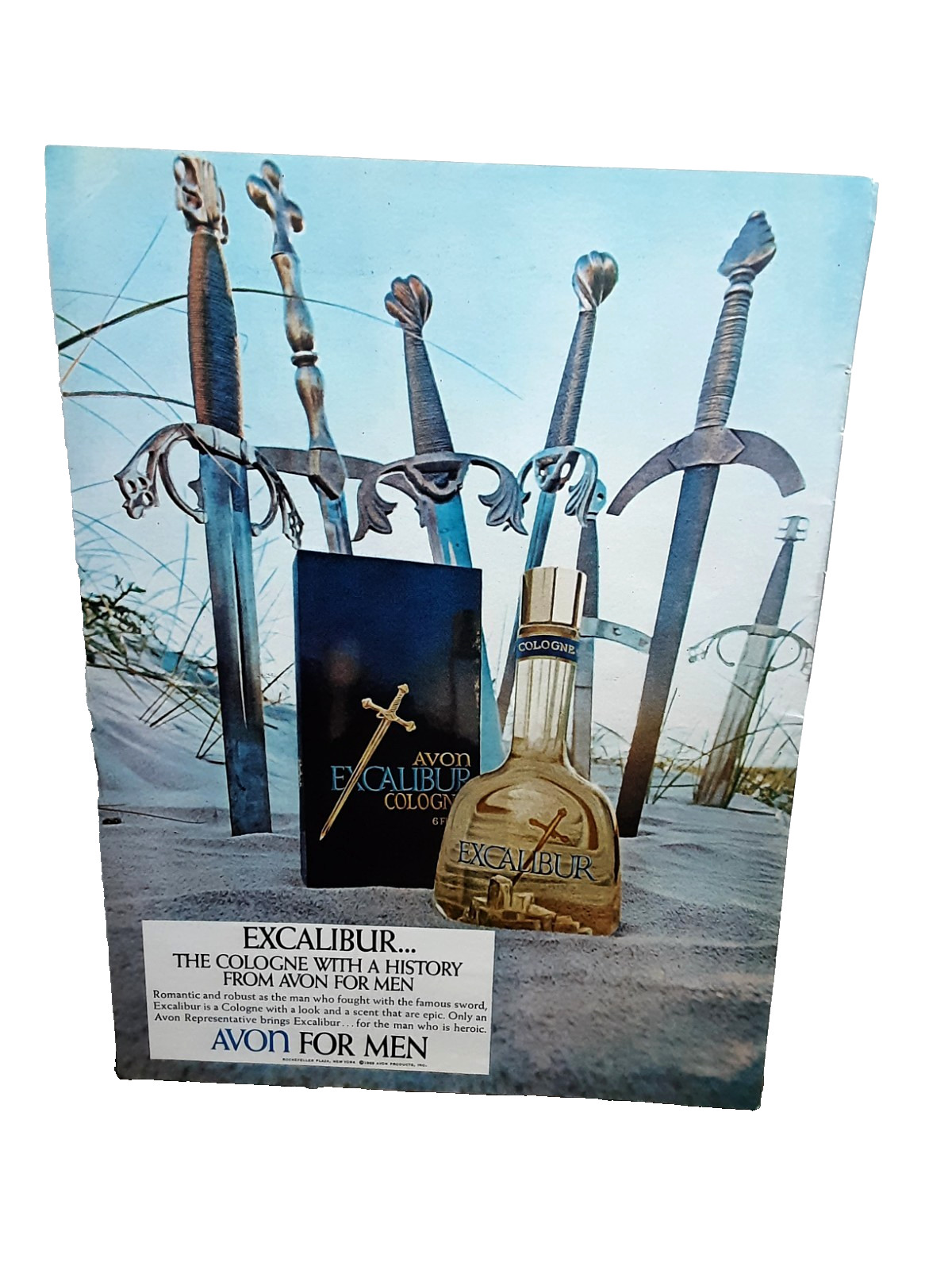 1969 Avon Excalibur Cologne Print Ad Vintage Men’s Fragrance Sword Theme