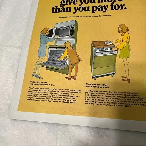 1970 Hotpoint Appliances 65th Anniversary Double Page Original Vintage Print Ad