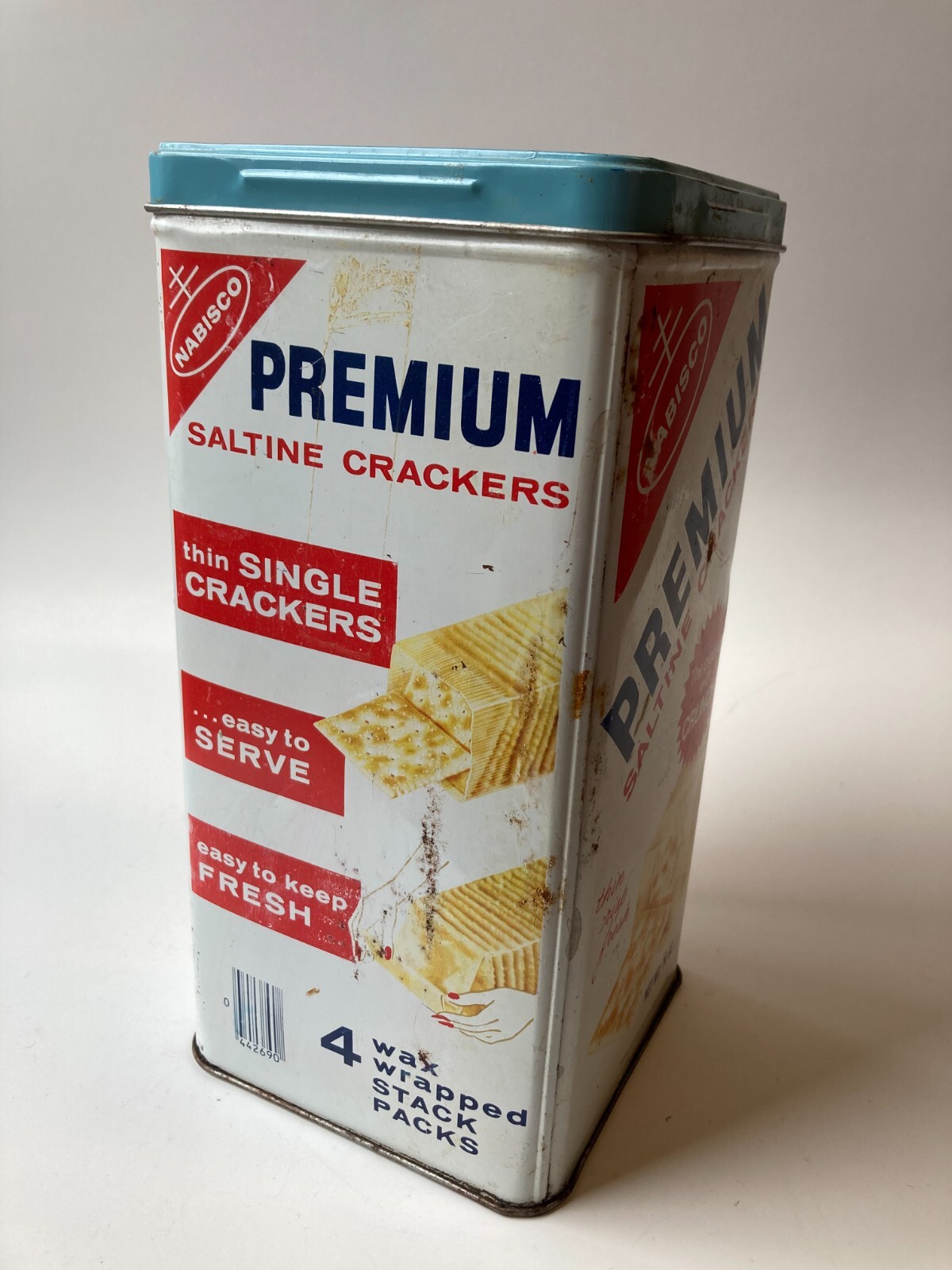Vintage Saltine Cracker Storage Tin Nabisco Premium Year Unknown (1969?) 14oz
