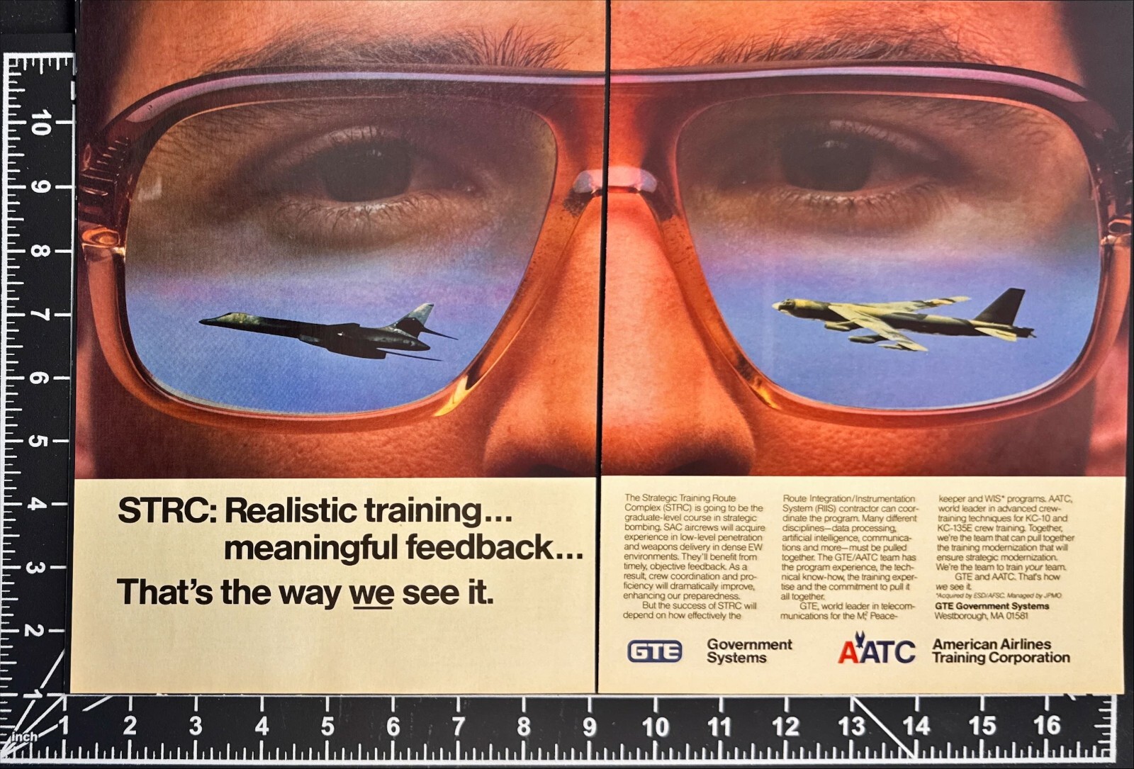 GTE Government Systems B-1 B-52 Strategic Training Vintage 2 Pg Print Ad 1985