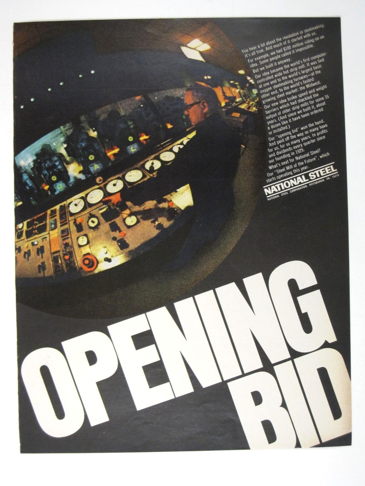 Opening Bid Steel Industry National Steel Corporation Vintage Print Ad 1960s
